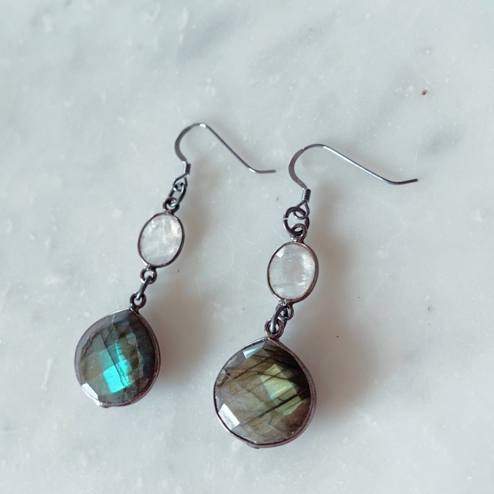 Moonstone and labradorite earrings with oxidized sterling ear wire